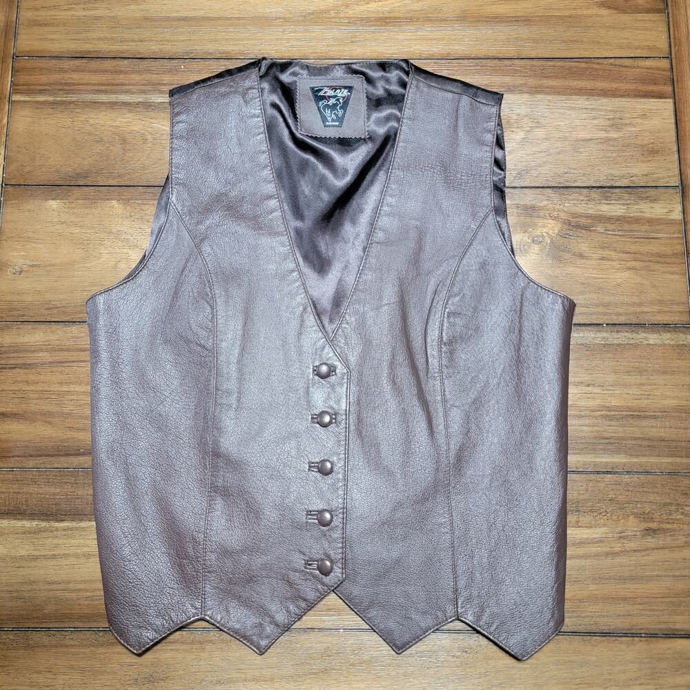 Blaze Blackfire Brown Leather El Paso 5 Button Vest - Size Large